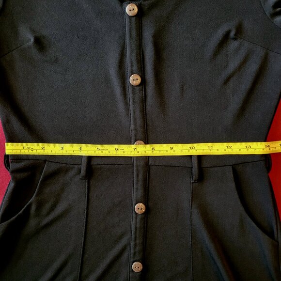 Monteau | Black V-Neck Faux Button A Line Midi Dress | L - Picture 7 of 10